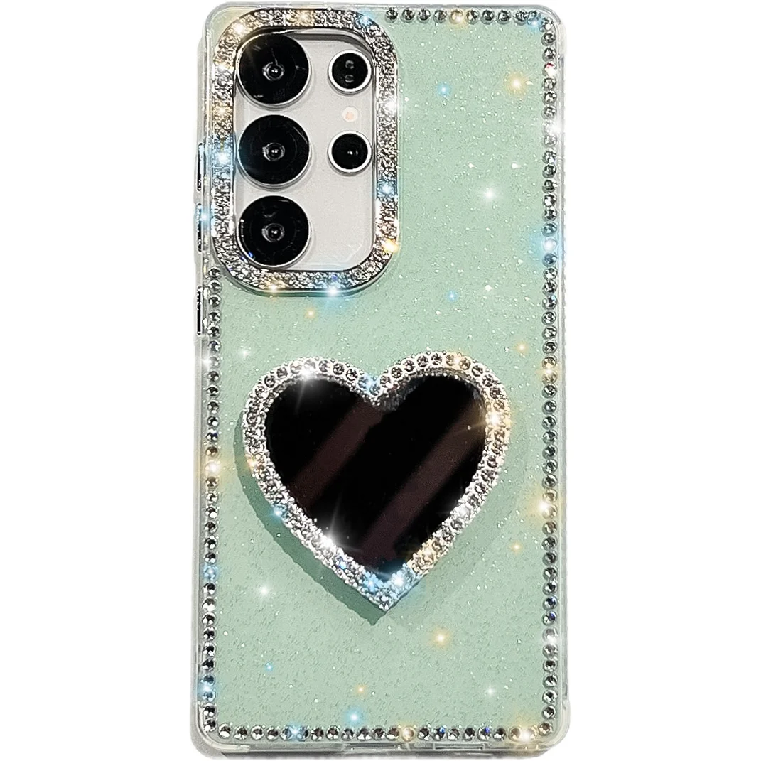 Luxury Love Heart Mirror Diamond Bling Holder Phone Case