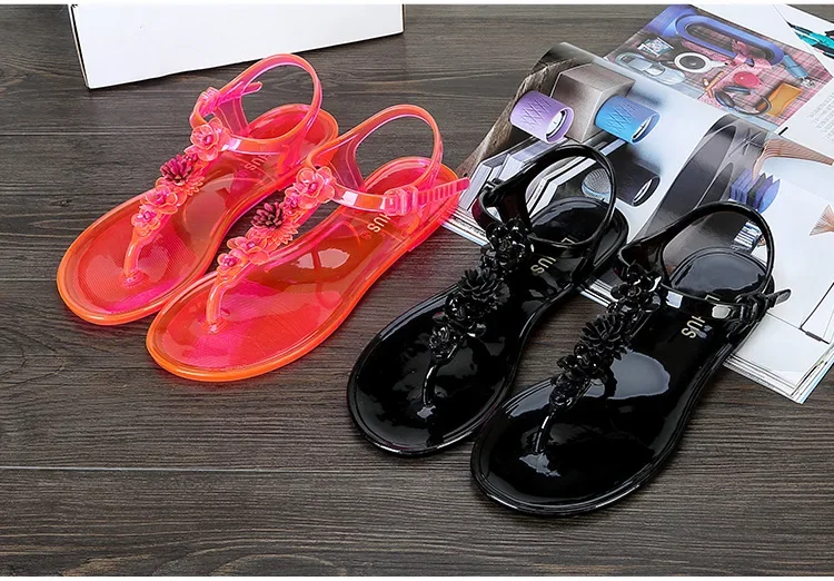 Summer Handwork Flower Women jelly Sandals Clip Toe Flip Flops