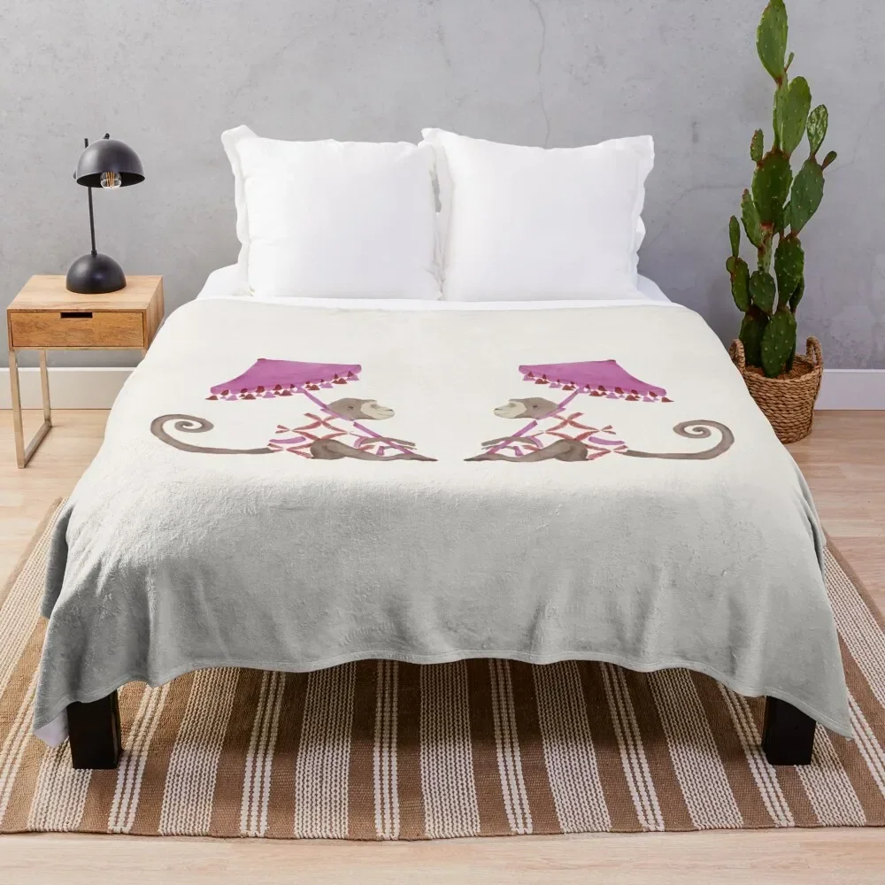 

watercolor chinoiserie chic monkey, chinoiserie chic pattern Throw Blanket wednesday Cute Plaid Blankets