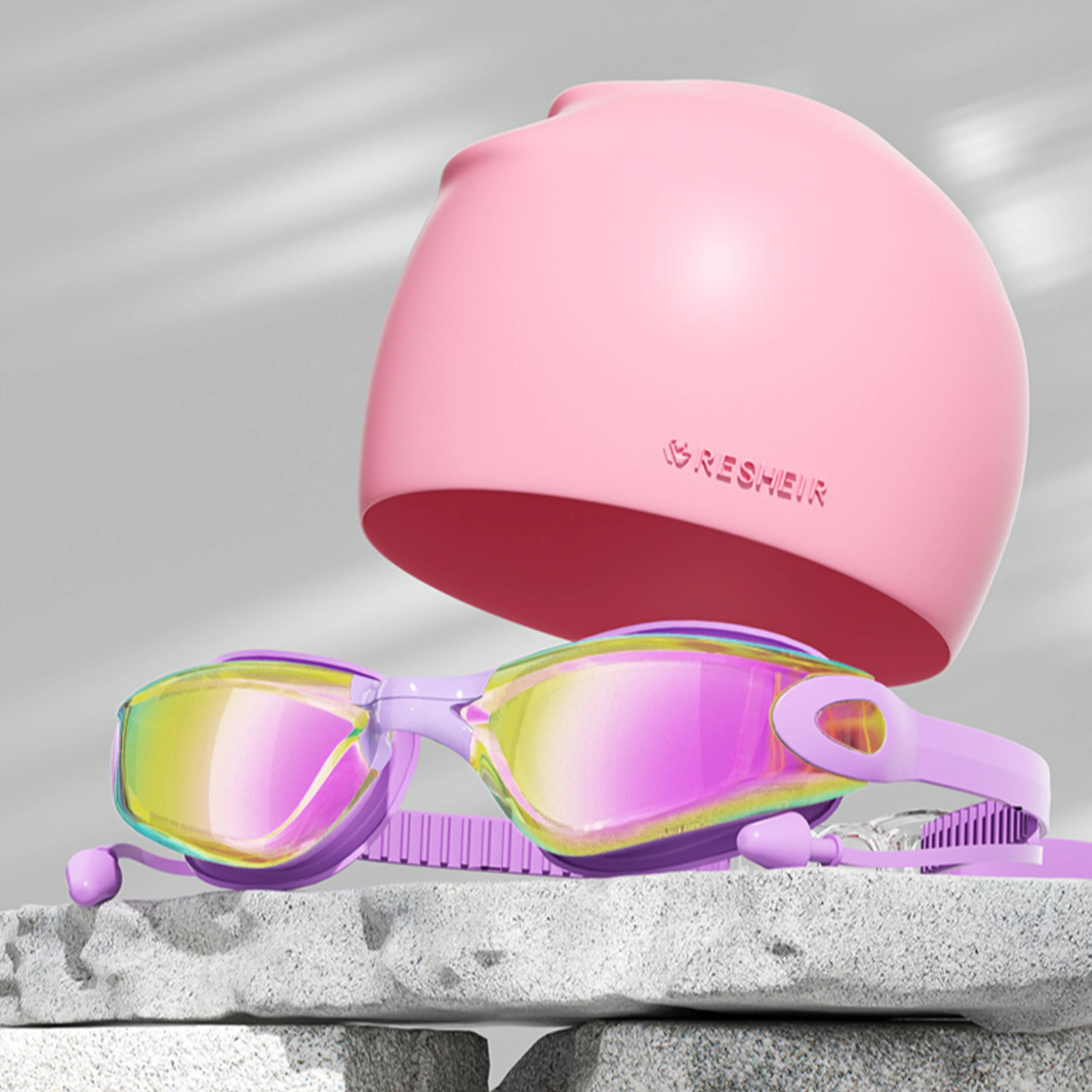 Adult Swimming Goggles, Swim Caps, Men's And Women's High-definition Waterproof And Anti Fog Glasses, Silicone Swim Cap Set