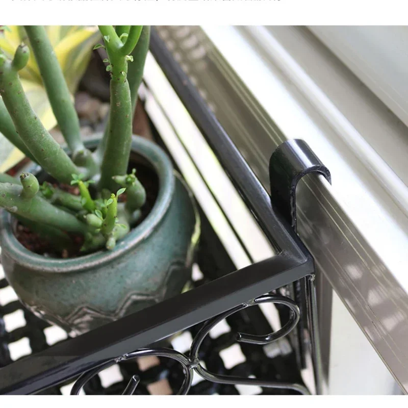 Wrought iron storage shelf, flower rack, balcony hanging plant shelf for railing, pot stand, space saving organizer