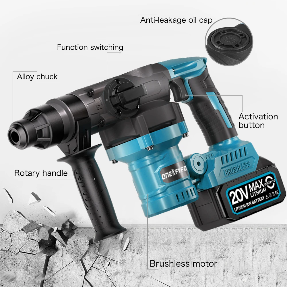 26MM Brushless Electric Heavy Duty Hammer Multifunctional Rotary Cordless Rechargeable Power Tools for Makita 18V Battery 3