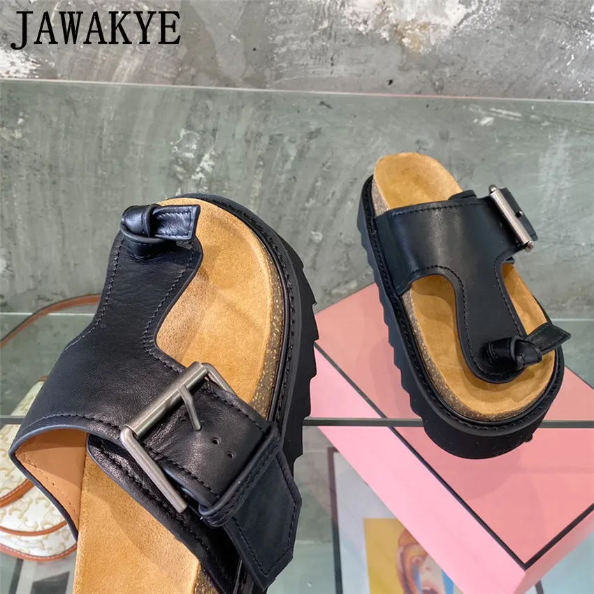 

Шлепанцы унисекс на плоской платформе, натуральная кожа, ремешок с пряжкой, повседневные пляжные тапочки, летние Тапочки