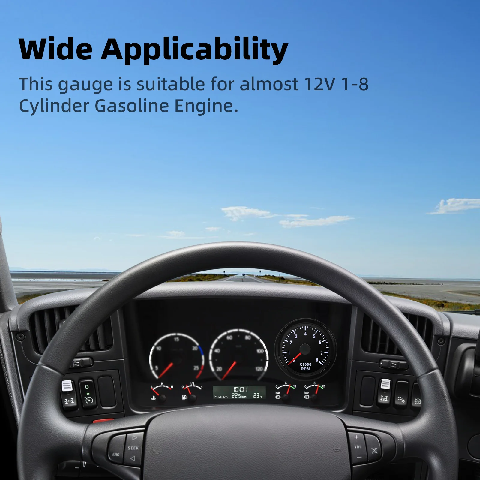 Tachometer Gauge 8000 RPM Car Tachometer 2" 52MM Tacho Meter Electrical Tachometer Gauge For 1-8 Cylinder Gasoline Engine Motor Auto 12V Pointer