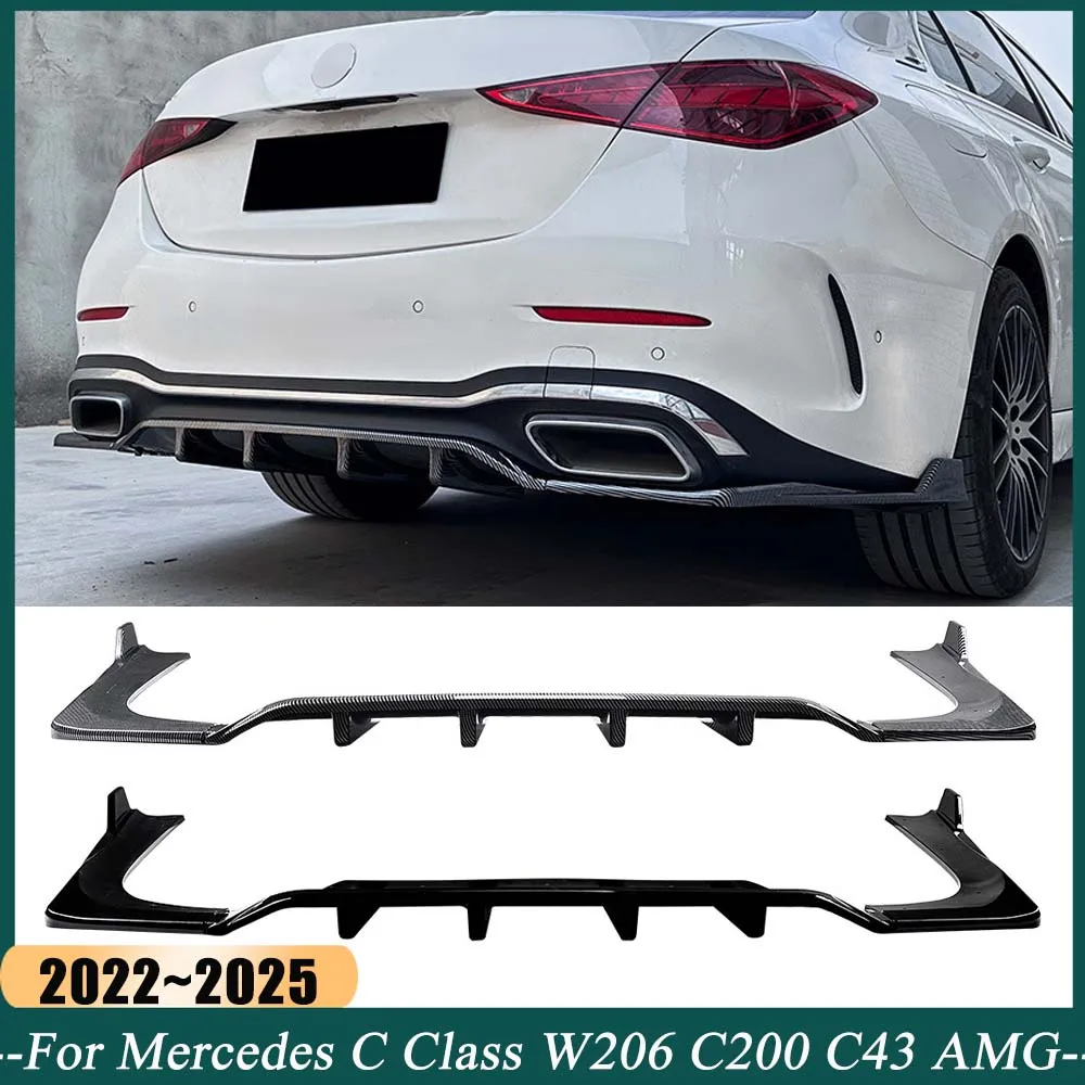 Rear Bumper Lip Diffuser Splitter Spoiler Black For Mercedes Benz C ...