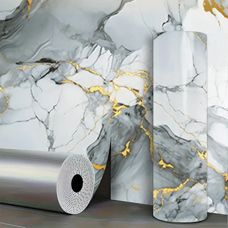 แผ่นผนังลายหินอ่อนสไตล์ยุโรปแบบลอกและติด วอลเปเปอร์ตกแต่งผนังสำหรับห้องนั่งเล่น ห้องนอน ตกแต่งบ้าน 1