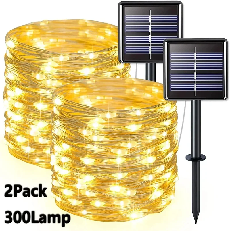 Decorative Lights LED String Lights LED Fairy Lights String Lights 2 Pack Solar Fairy Lights 300LED Solar String Lights Outdoor Waterproof 8 Modes Copper Wire Twinkle Light