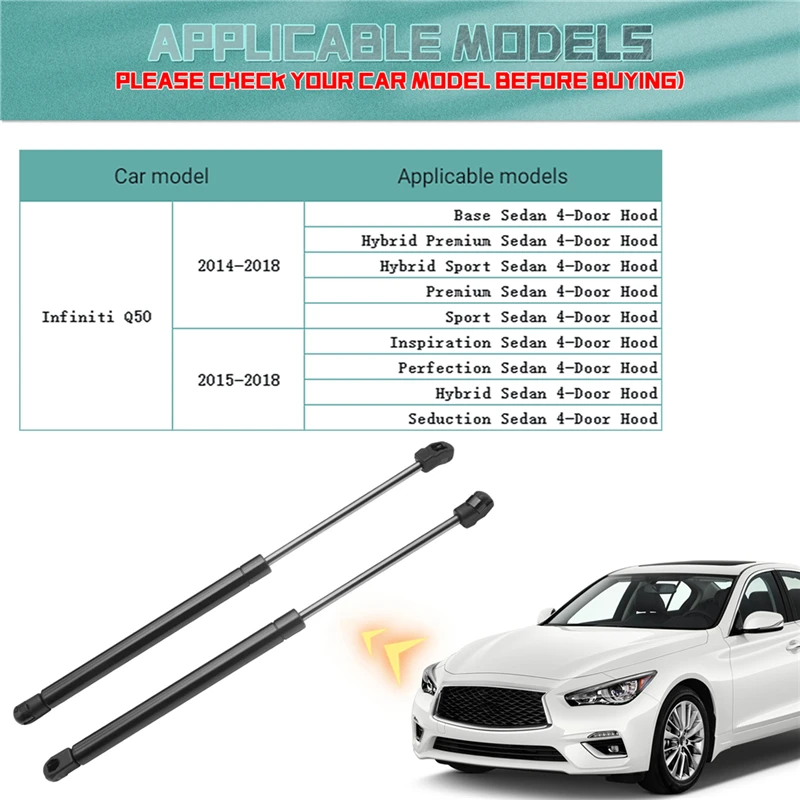 2 Stück/Set für Infiniti Q50 2014-2018 Auto-Fronthauben-Hebestützen Federstoßdämpfer Gasdruckfedern – Detail 7