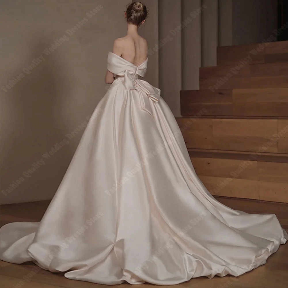 Elegant Women Wedding Dresses Bright Satin Bridal Princess Gowns Deep V-Neck Mopping Length Women Vestidos De Noche Customized 2