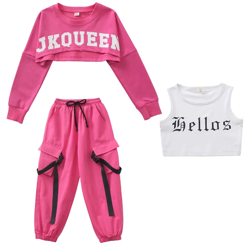 Girls Jazz Dance Costumes Hip-hop Jazz Suit Navel Clothing Children Hip-hop Fashion Clothes 110-170cm girl dance costume,children costumes