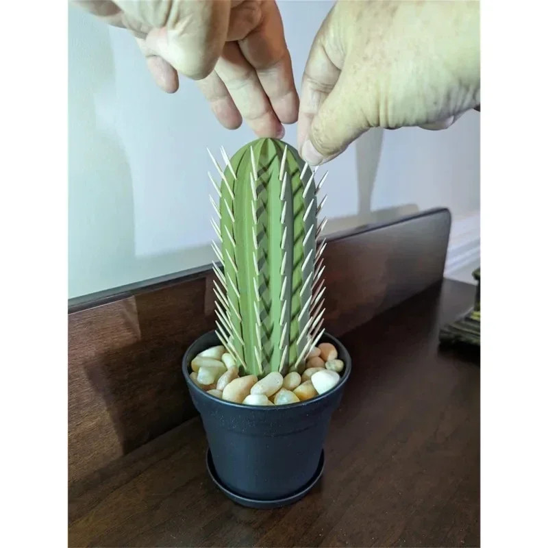 자동 선인장 이쑤시개 디펜서, 3D 인쇄 프레스 타입, 선인장 화분 이쑤시개 거치대 시뮬레이션, 선인장 이쑤시개 거치대