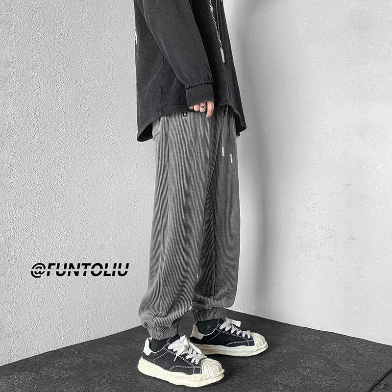 

Loose Harem Casual Pants Men Classic Hip-hop Street All-match Nine-point Trousers Solid Color Corduroy Work Pants Four Seasons