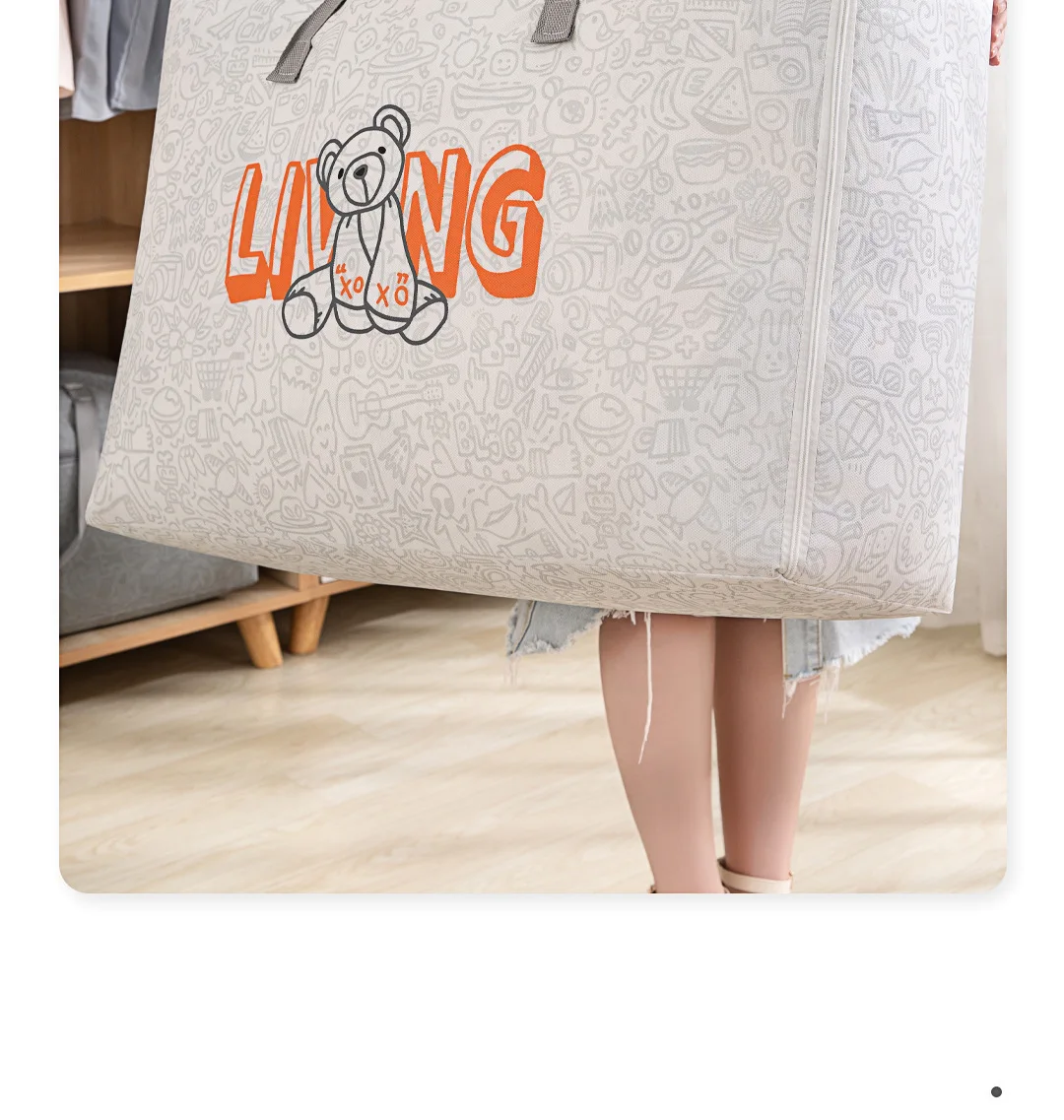 Description Picture 4 of item1pc Bear Pattern Clothing and Quilt Storage Bag Non-woven Fabric Thickened Bedroom Storage Travel Moving Bag