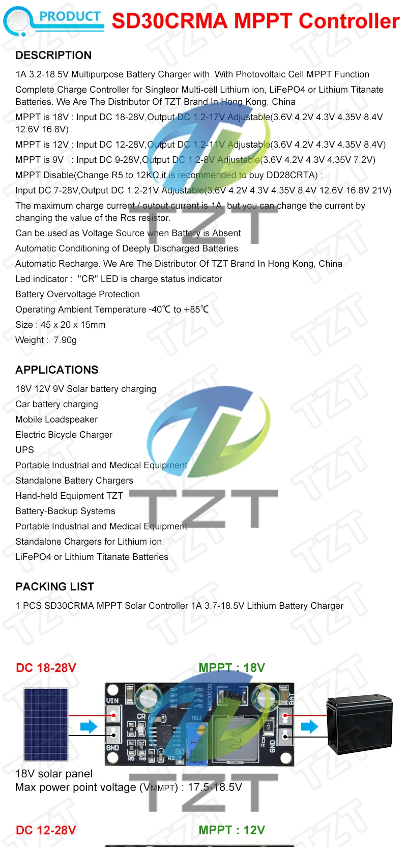 MPPT Solarregler 1A 3,2 V 3,7 V 3,8 V 7,4 V 11,1 V 14,8 V Lithium LiFePO4 Titanat Batterieladegerät Modul Batterieladeplatine – Detail 3