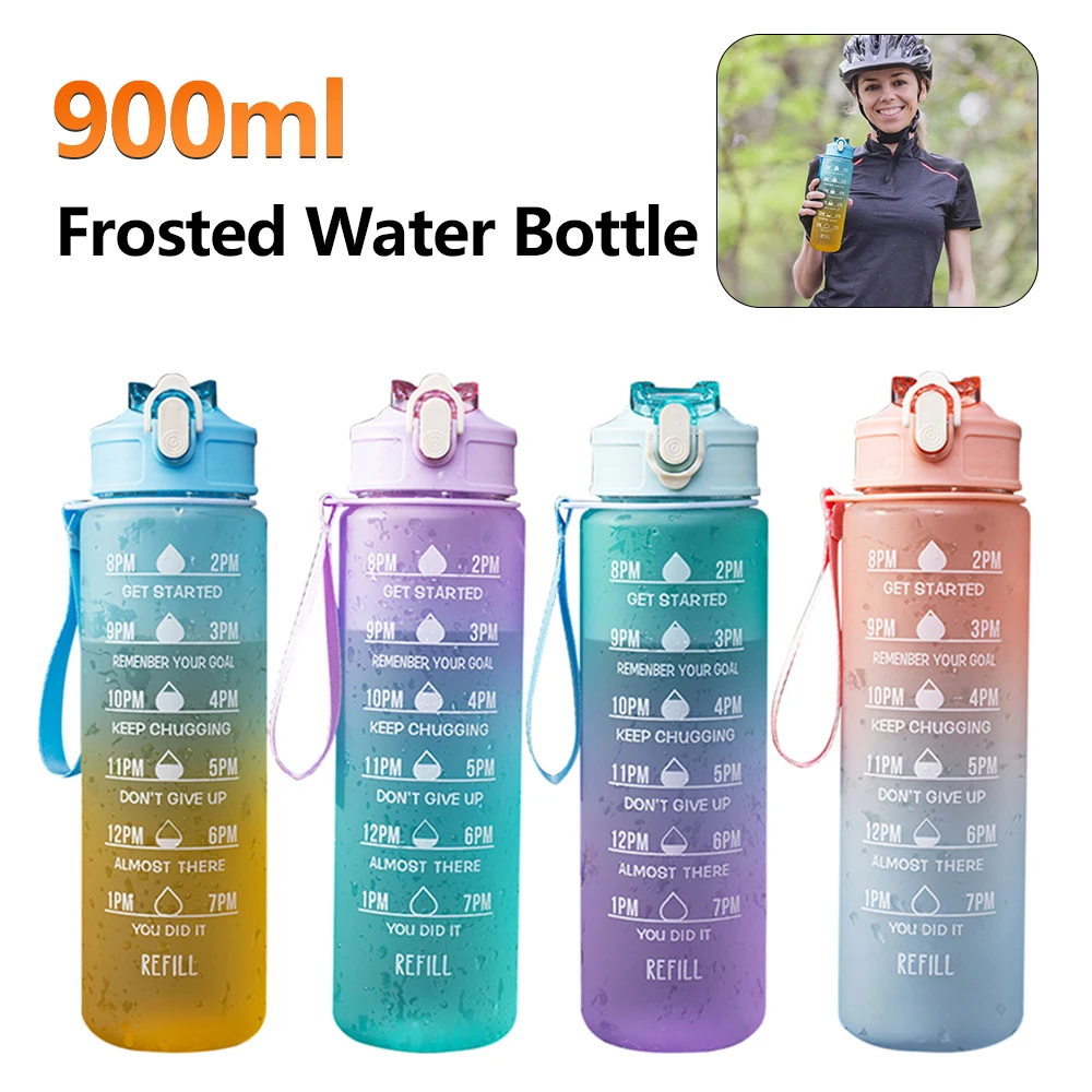 900ml Reusable Portable Frosted Water Bottle Leak-Proof Outdoor Sports Travel Gym Drinking Kettle Fitness Water Jug Drinkware
