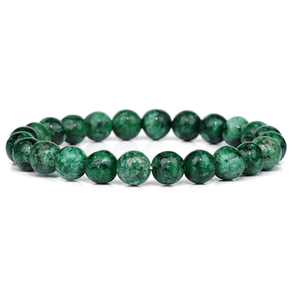 Green Beaded Natural Stone Stretch Bracelet - Healing Jewelry Gift