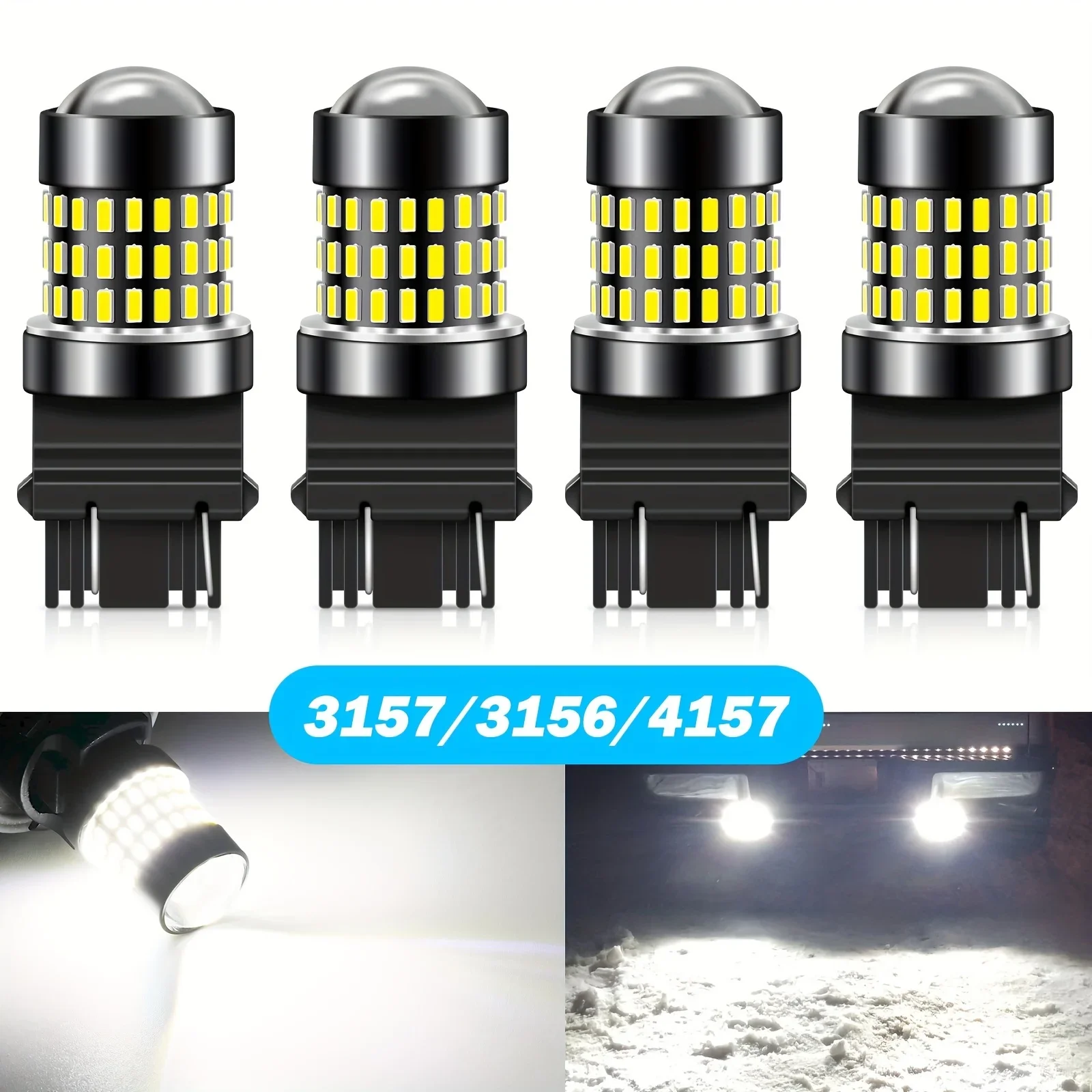 

Super Bright 4W 4pcs LED Bulbs With Projector for Turn Signal Backup Reverse Tail DRL Brake Light, 12-24V T25 3156 3157 4157 305
