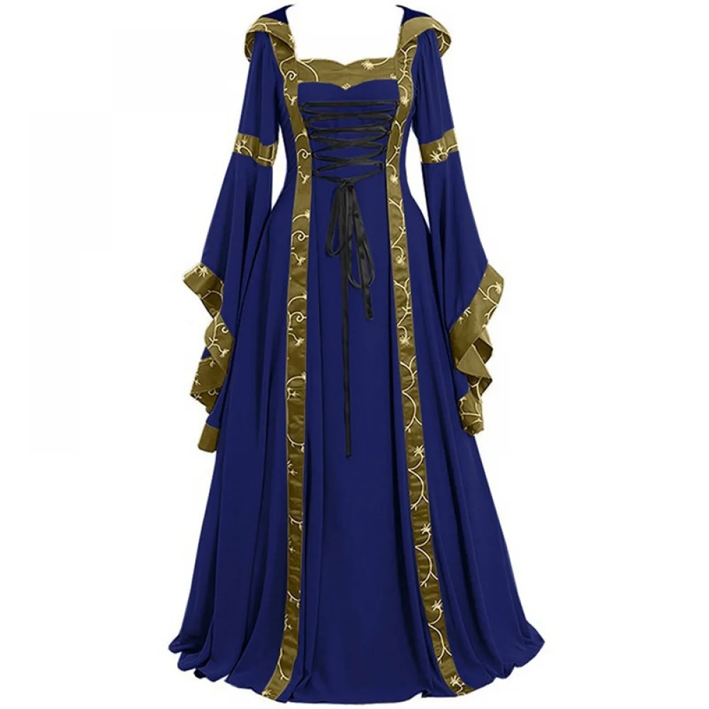 thumbnail image 2 of Vestido de bruja gótica victoriana para mujer, vestido medieval renacentista, mangas de trompeta, traje de demonio para carnaval de Halloween, 2 of 5