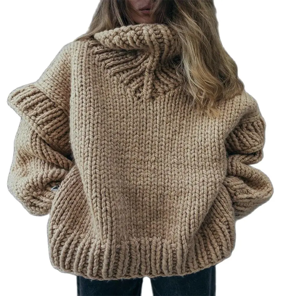 

Autumn/Winter Euro-American Style Knitwear Turtleneck Pullovers Women High Collar Solid Color Flying Sleeve Loose Thick Sweater