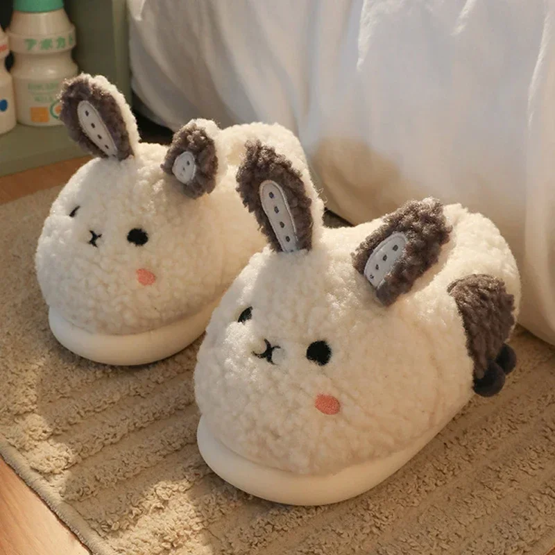 

2023 Winter Bunny Fluffy Slippers Woman Home Indoor Fur Furry Slipper Women Cute Rabbit Ear Flat Female House Warm Plush Shoes