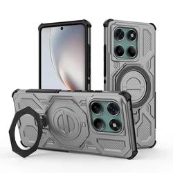 Rotating Magnetic Metal Ring Holder Shockproof Phone Case with TPU Frame and Plastic Back Cover - Moto Edge 60 Pro (Gray)