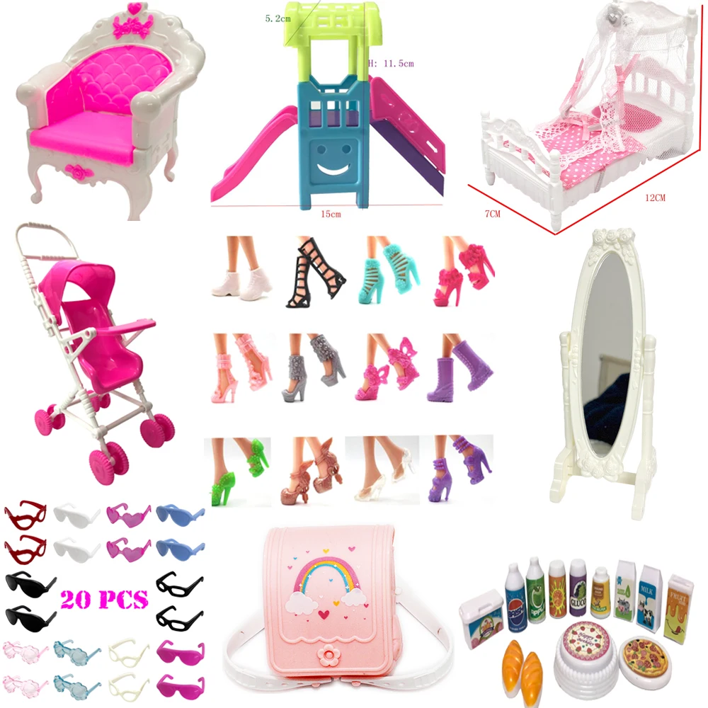 NK Mix Style Accessories For Kelly Doll Fashion Shoes Mirror Chair Bag For Barbie Doll Party Accessories Dollhouse Toys JJ doll accessories