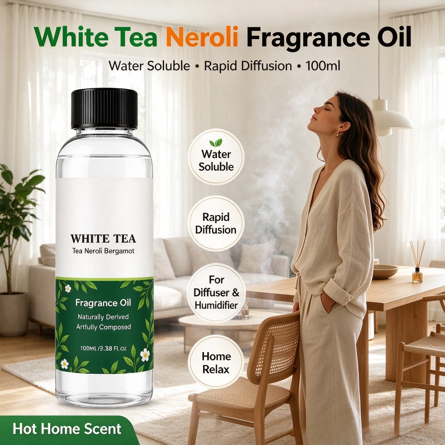 White Tea Neroli Water Soluble Fragrance Oil Rapid Diffusion Aromatherapy Home Relax Skin Hair Care Musk Scented Diffuser Oil