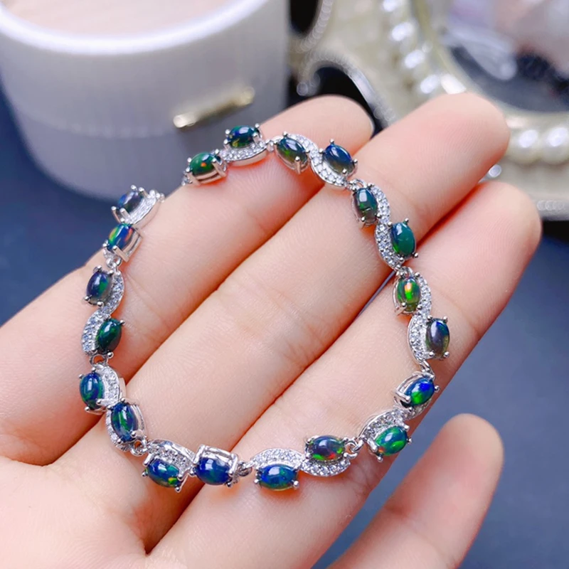 

Natural Black Opal Bracelet for women silver 925 jewelry luxury gem stones 18k gold plated free shiping items