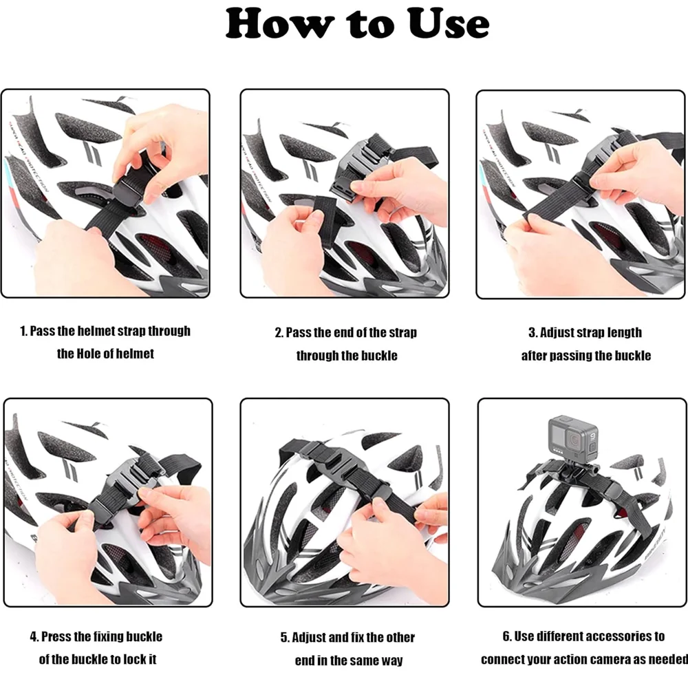 Vented Helmet Strap Mount Belt Holder For GoPro Hero 13 12 11 10 9 8 7 5 Insta360 SJCAM AKASO DJI Osmo Action Camera Accessories
