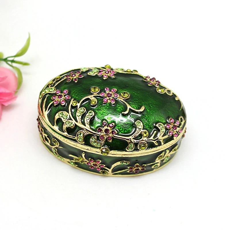 Metal Enamel Trinket Box, Oval Shape Jewelry Box, Wedding Gift 5