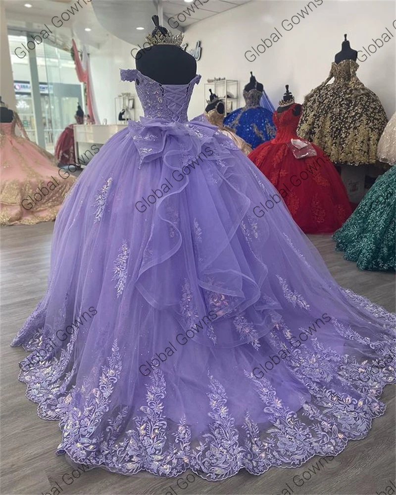 Quinceanera Dresses Mexico Lilac lavender Purple Off The Shoulder Ball Gown Appliques Beaded Birthday Party Sweet 16