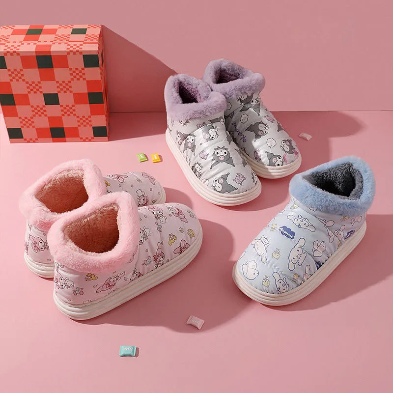 

New Sanrioed Kawaii Anime Winter Cotton Shoes Cute Cartoon Kuromi My Melody Cinnamoroll Plus Velvet Warm Shoes for Women