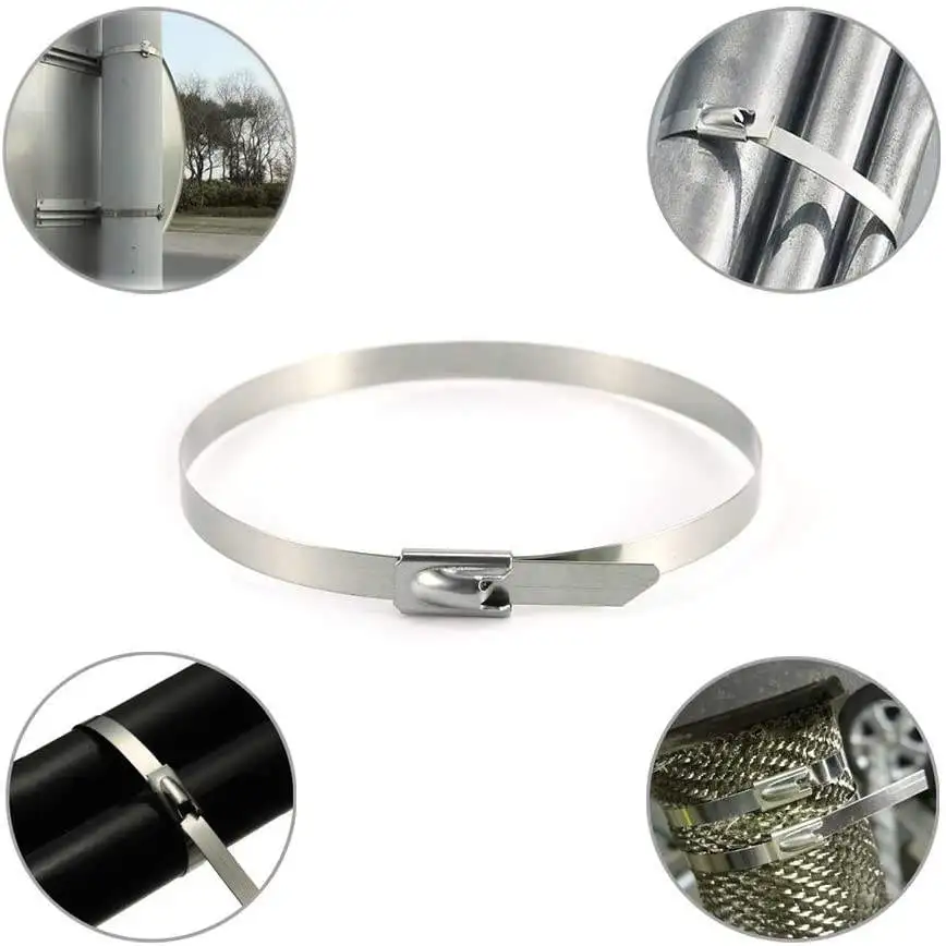 10 20 100 Pcs Stainless Steel Metal Cable Ties Exhaust Wrap Coated Locking Metal Zip-Exhaust Multifunctional Locking Cable Ties cable ties cable tie