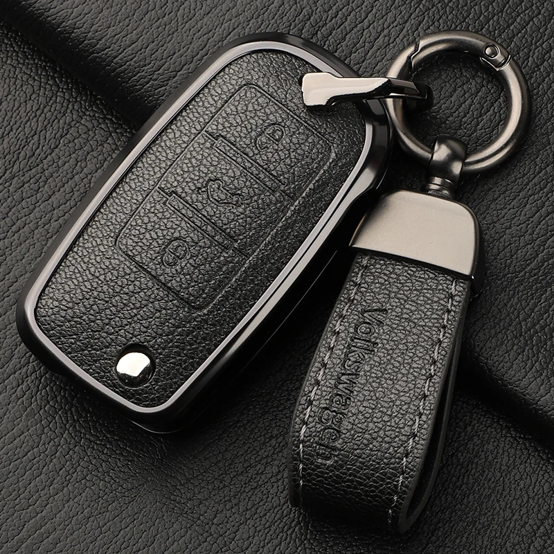 

Alloy+Leather Car Key Case Full Cover Protection Shell Bag for VW Volkswagen Polo Tiguan Passat Golf Jetta Lavida Skoda Octavia