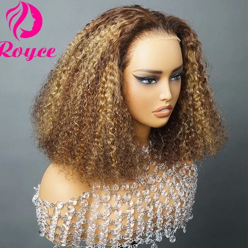 220 Density Ombre Brown Blonde Kinky deep Lace Front Human Hair Wig Red Burgundy Curly Glueless Wig Human Hair Ready to Wear