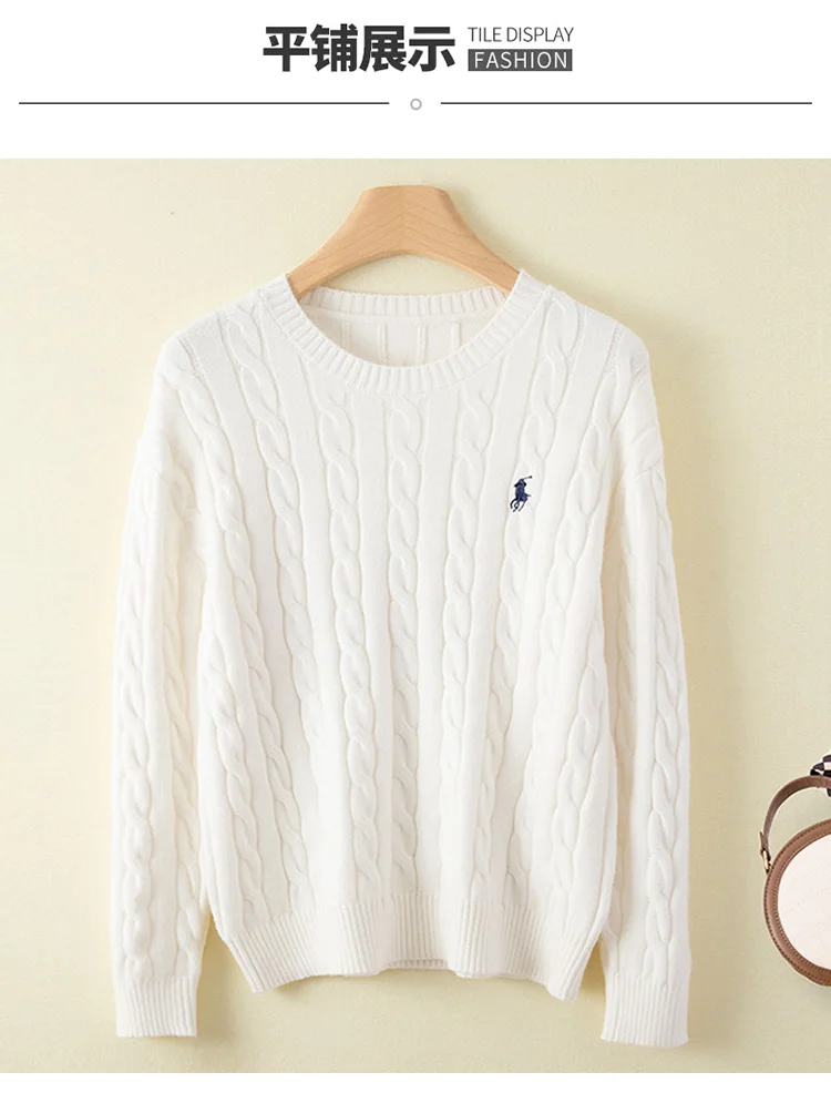Women's boutique high-end embroidery knitted cashmere sweater round neck pullover sweater long sleeve new style in autumn and wi