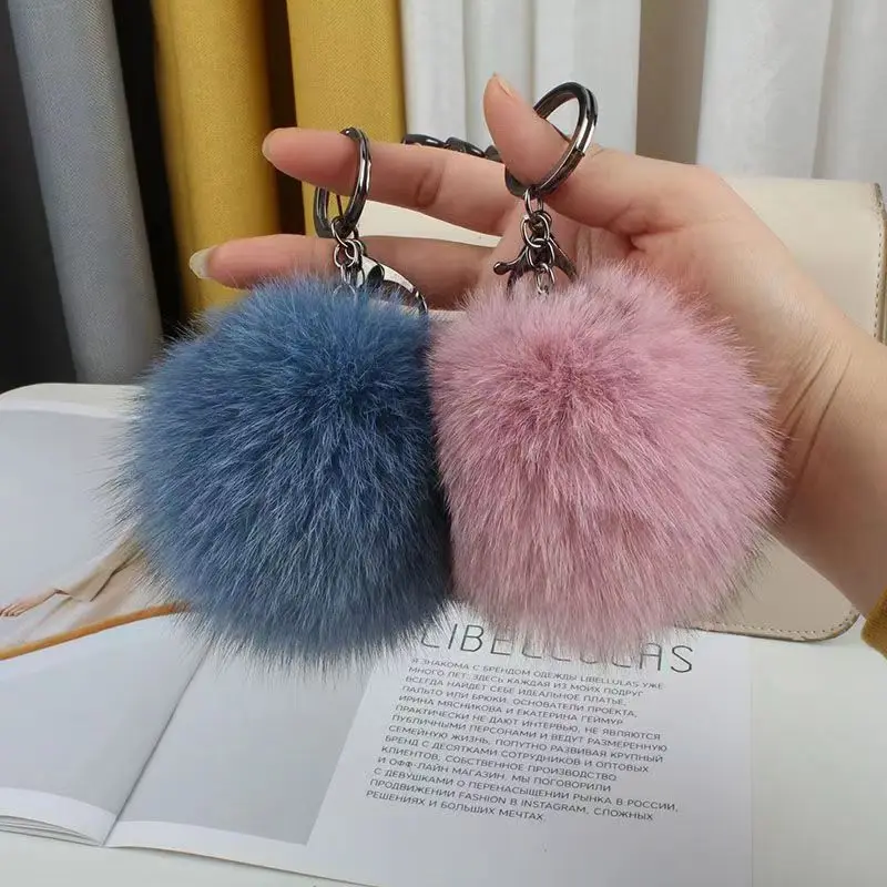 12cm/9cm 큰 크기 푹신한 진짜 여우 모피 공 PomPom 모피 키 체인 금속 반지 펜던트 가방 여성을위한 매력 F314