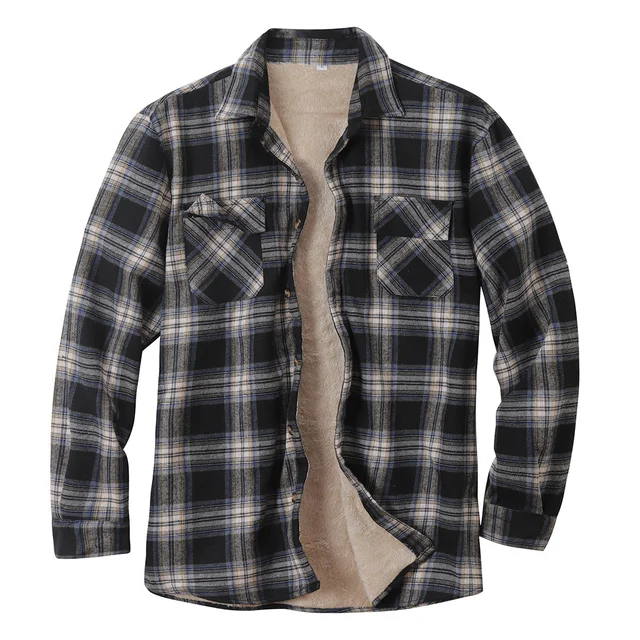 Camisas gruesas forradas de Sherpa para hombre, camisa de manga larga con polar, de invierno - AliExpress