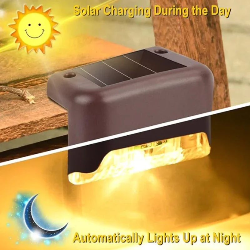 Warm White LED Solar Step Lamp Path Stair Outdoor Garden Lights Waterproof Balcony Light Decoration for Patio Stair Fence Light