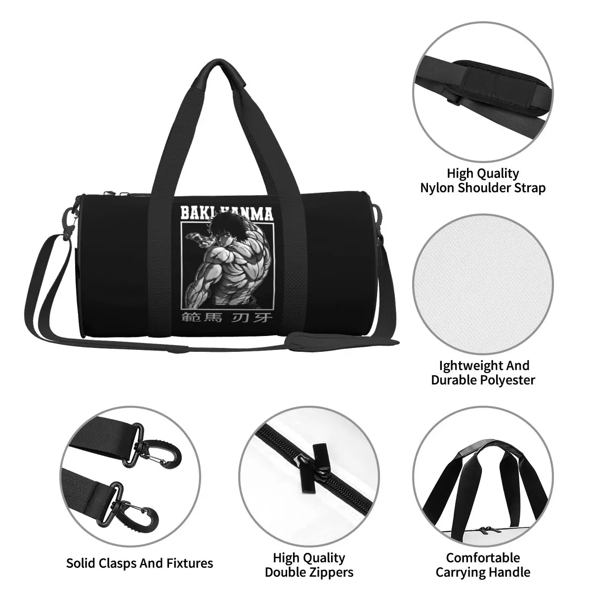 Baki Hanma Anime Sports Bags Japan Cool Sport Travel Gym Bag with Shoes Vintage Handbags Male Female Printed Outdoor Fitness Bag 4