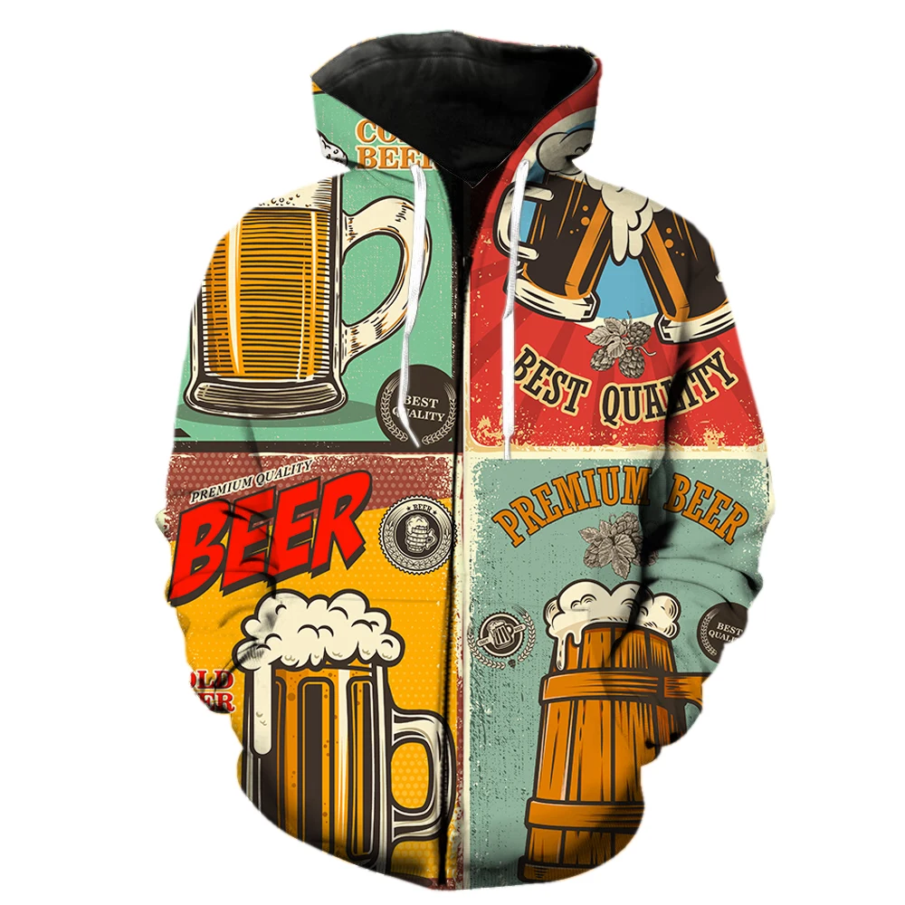 

Cartoon Beer Festival Men's Zipper Hoodie Unisex 2022 Hot Sale Streetwear Long Sleeve Teens Funny Oversized With Hood Jackets