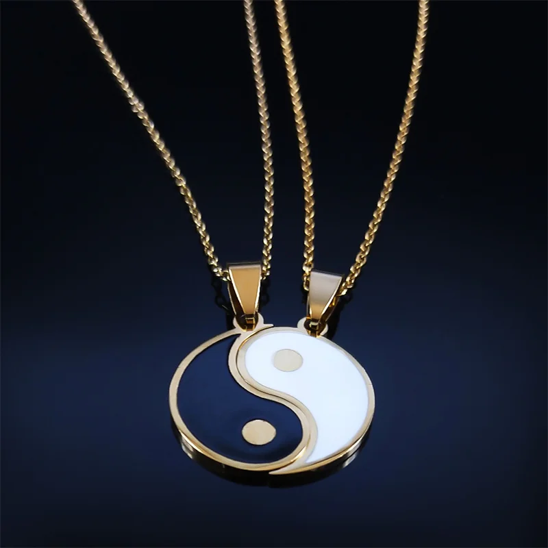 2 Stück Yin Yang Tai Chi Gossip Edelstahl-Halsketten Paar-Anhänger Halsketten Schmuck Bijoux Acier Inoxidable Femme N2052S01 – Detail 6