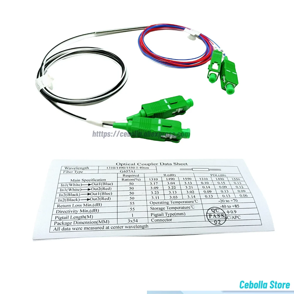 FTTH 2x2 Coupler Splittter Optical Fiber FBT Splitter 50:50 SC/APC Connector