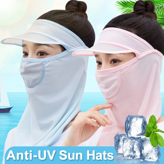 1pc Summer Ice Silk Mask UV Protection Face Cover Sunscreen Veil Face With  Brim Outdoor Cycling Sun Protection Hats Caps - AliExpress