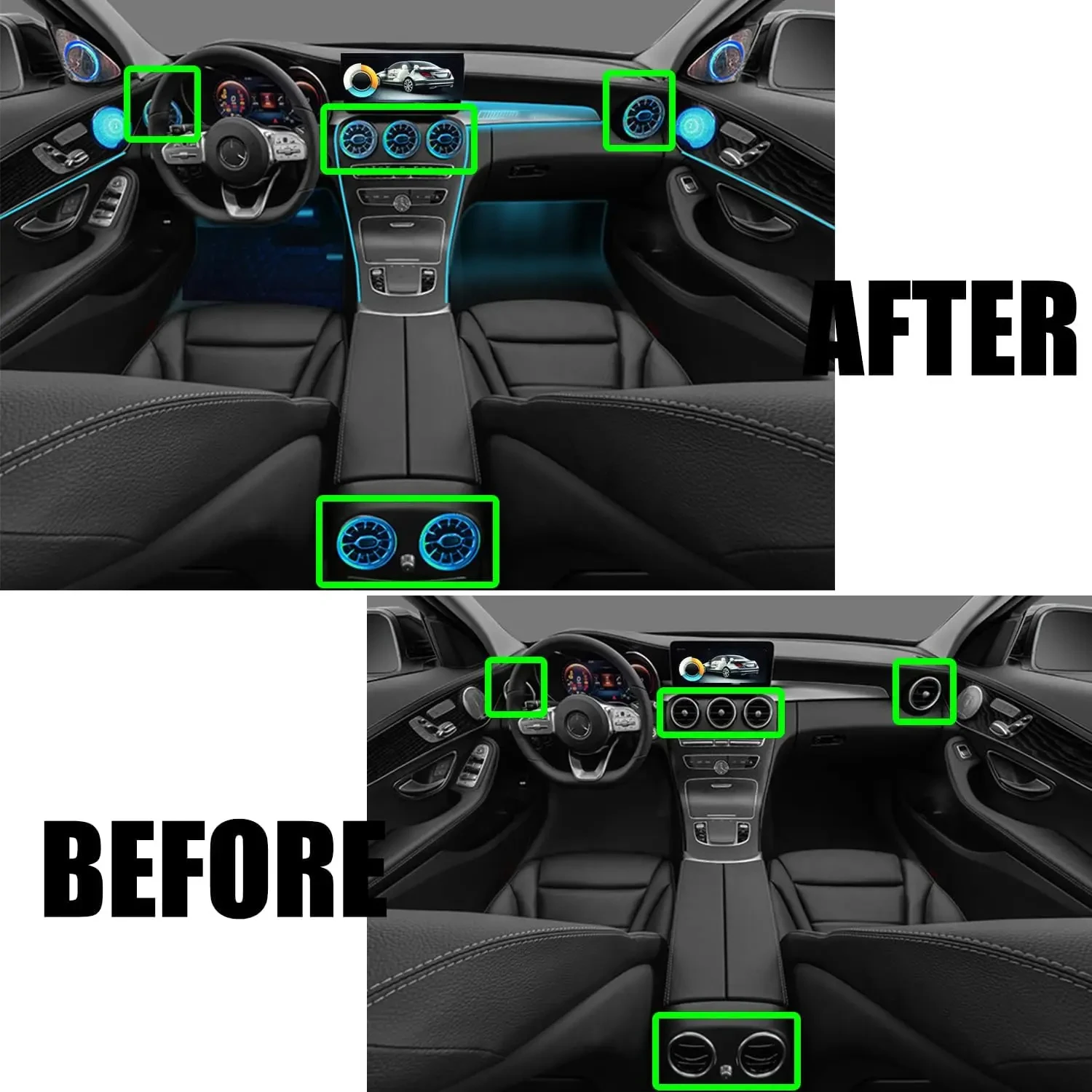 7pcs Interior Ambient Light 64 Colors For Mercedes-Benz C Class W205 2015-2021 W213 W156 W117 W176 Air Vent Lights A