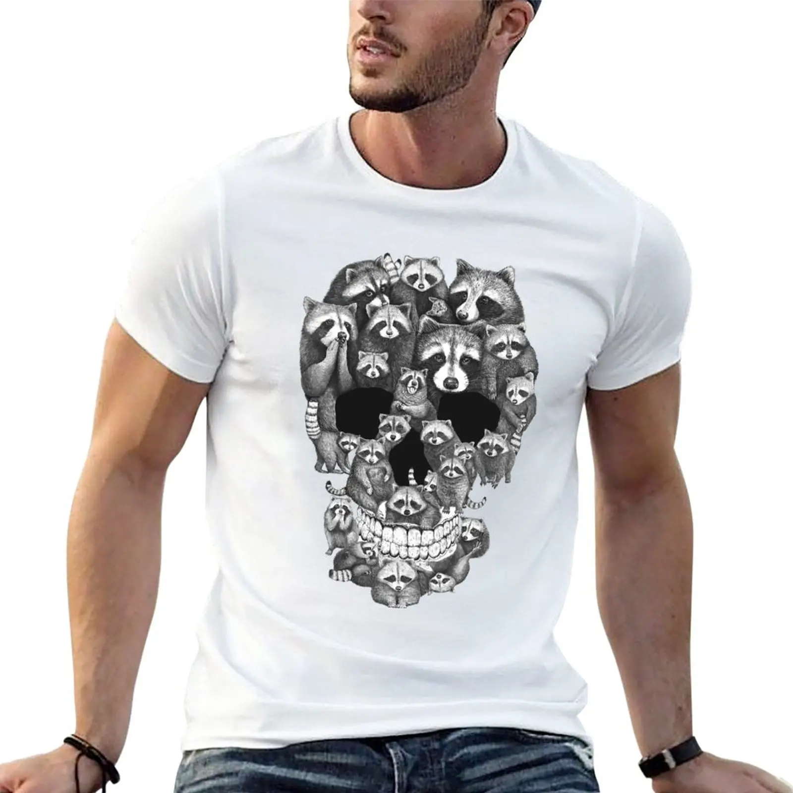 

New skull from raccoons T-Shirt plus size tops Blouse oversized t shirts mens tall t shirts