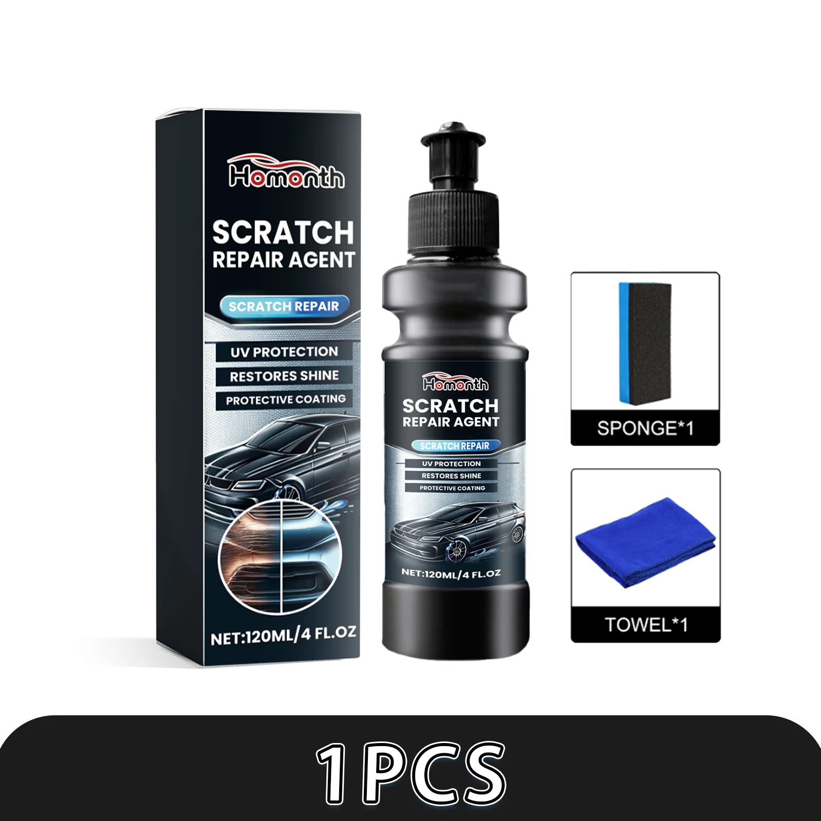 ערכת הסרת שריטות לרכב, שחזור צבע, הסרת סימני סווירל עם בד ספוג לתיקון פגמים במשטח הרכב