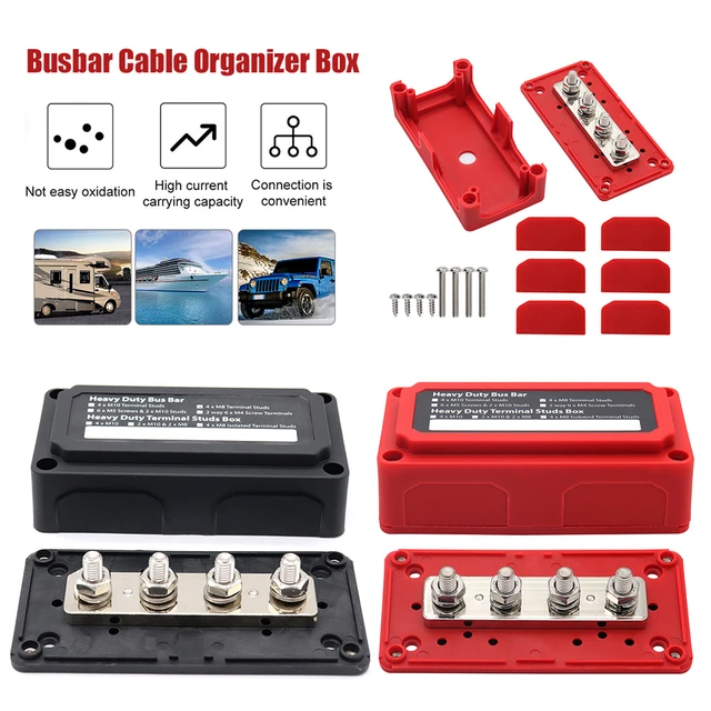 M8 Bus Bar Box Board 48V 300A 4 Way High Current Busbar Cable Organizer Box  Boat Auto Max Connection Amplifier Power Case Parts - AliExpress