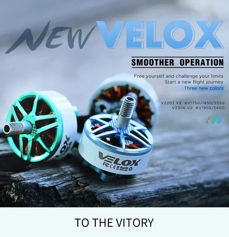 T-Motor Velox V2207 V2.0 Бесщеточный двигатель 1750KV 1950KV 5-6S/2550KV 4S для 5-дюймового 4-вального квадрокоптера FPV Racing Drone RC thumbnail 2