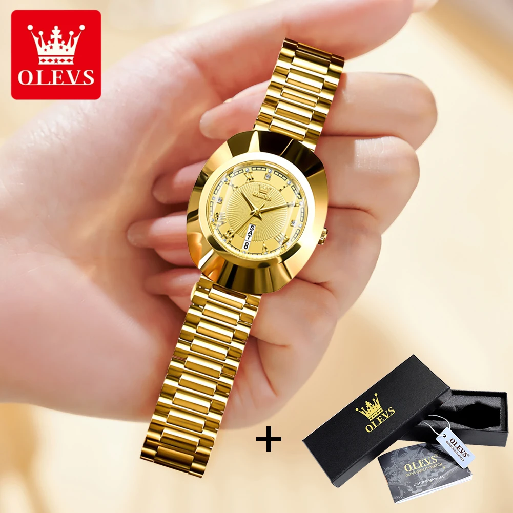 OLEVS 7008 New Big Dial Luxury Quartz Watch For Women Diamond Dual Calendar Elegant Ladies Hand Clock Waterproof Woman Watches
